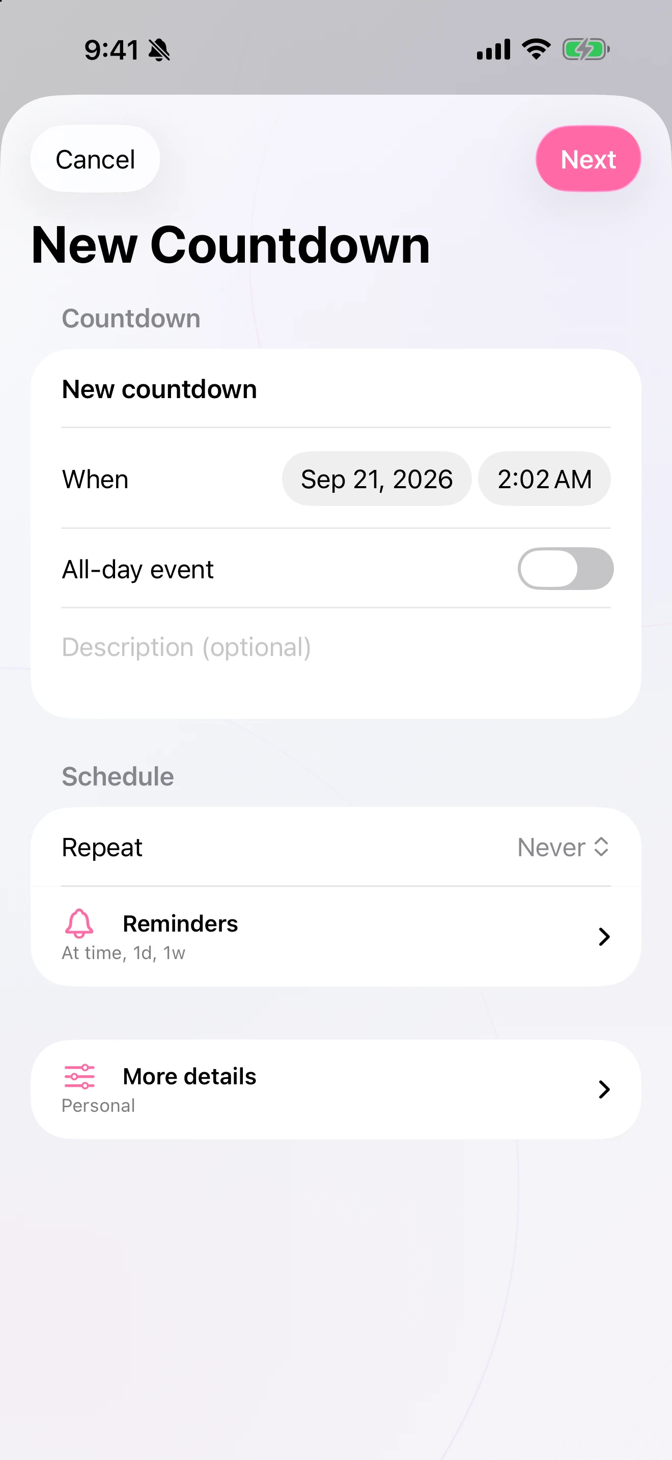 Create a new countdown on iPhone