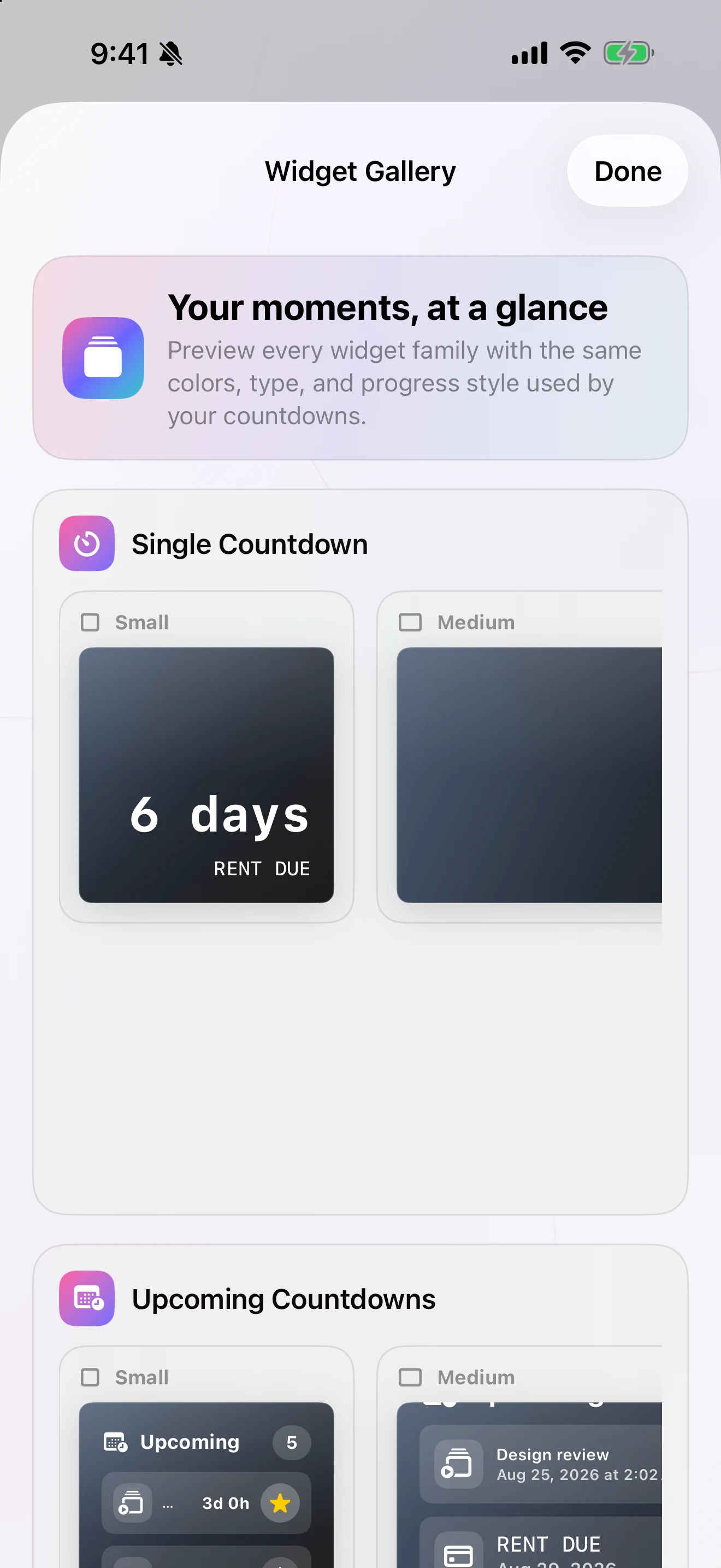 Orbit Down Widget Gallery on iPhone